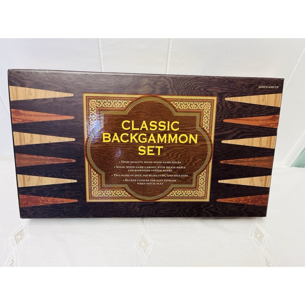 Barns & Noble Classic Backgammon Set Solid Wood Cabinet Maple Rosewood Board NEW